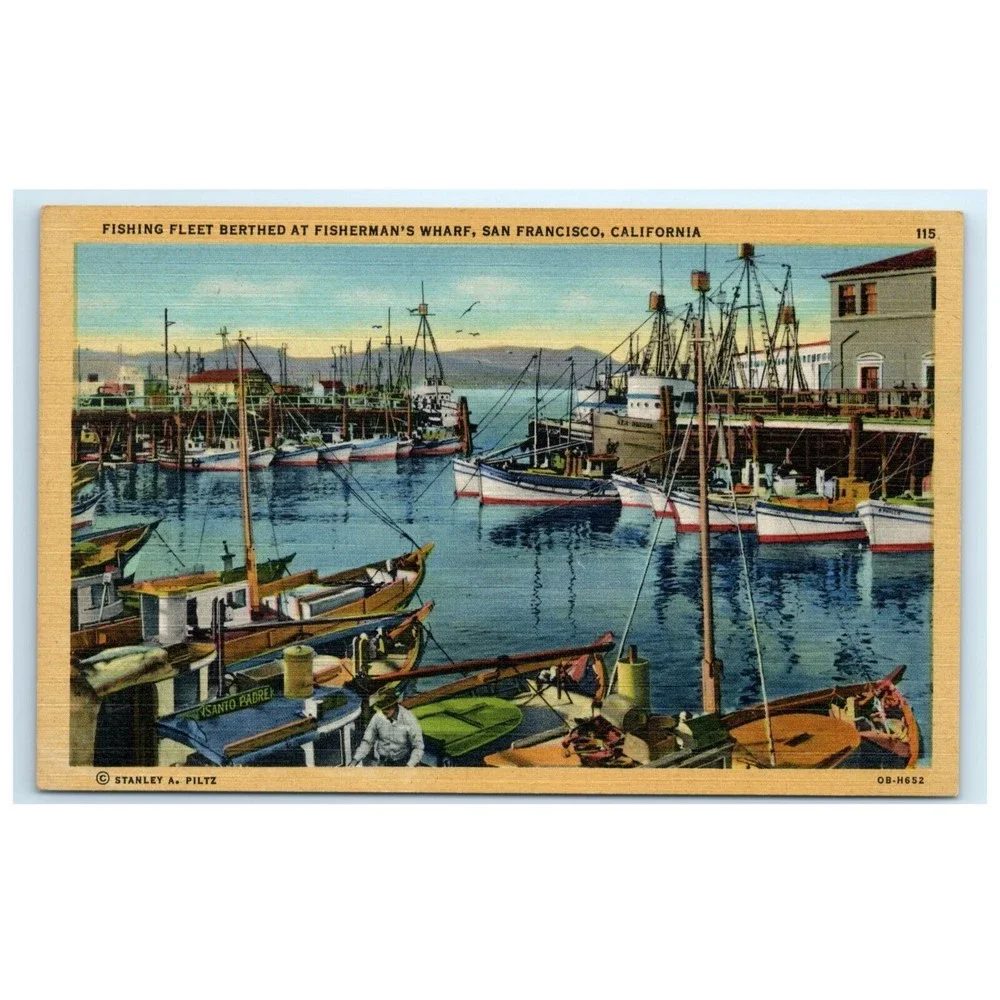 Vintage Postcard Fishermans Wharf Fishing Fleet San Francisco California Linen